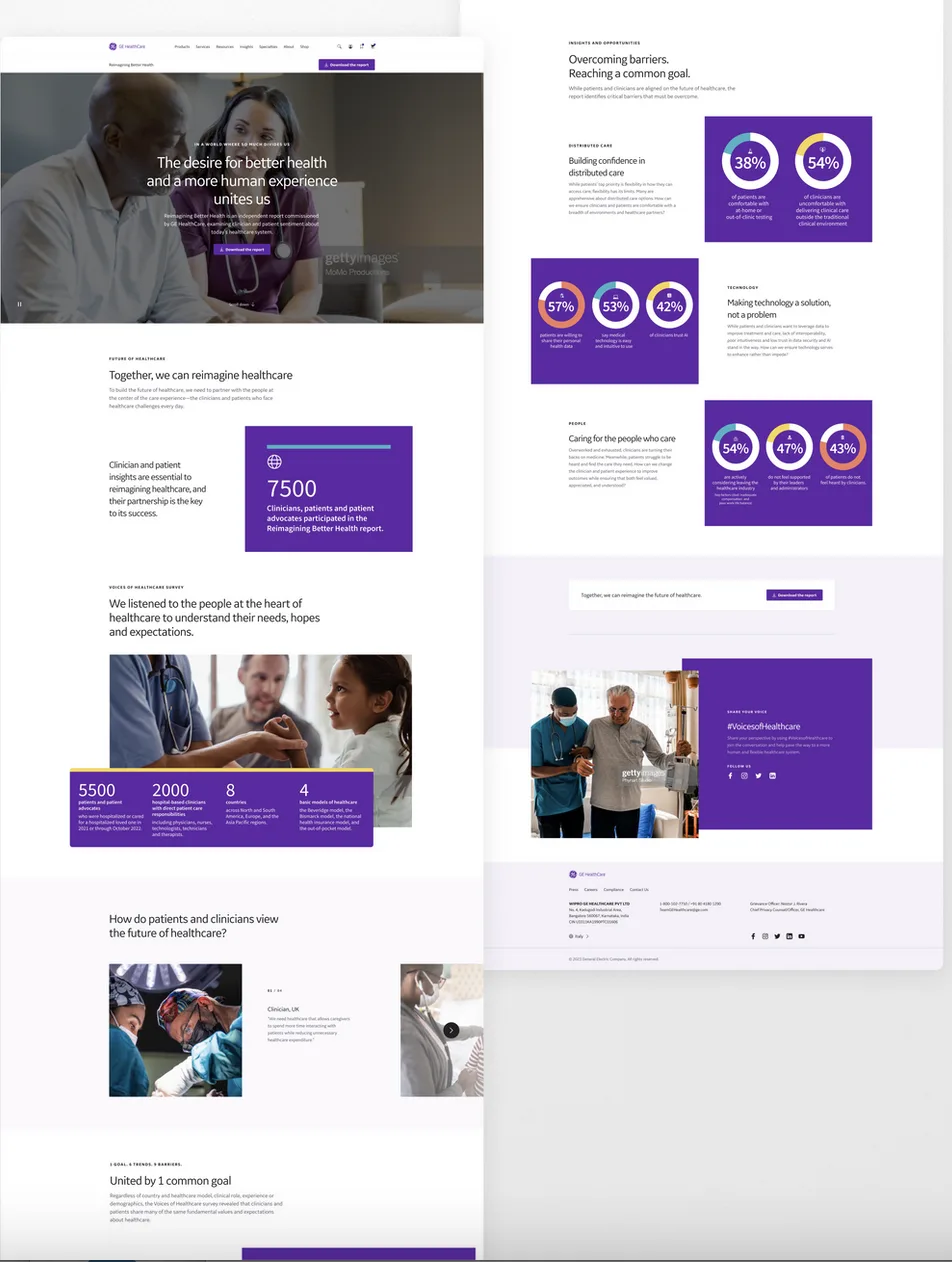 Reimagining Better Health landing page with survey statistics and a download button