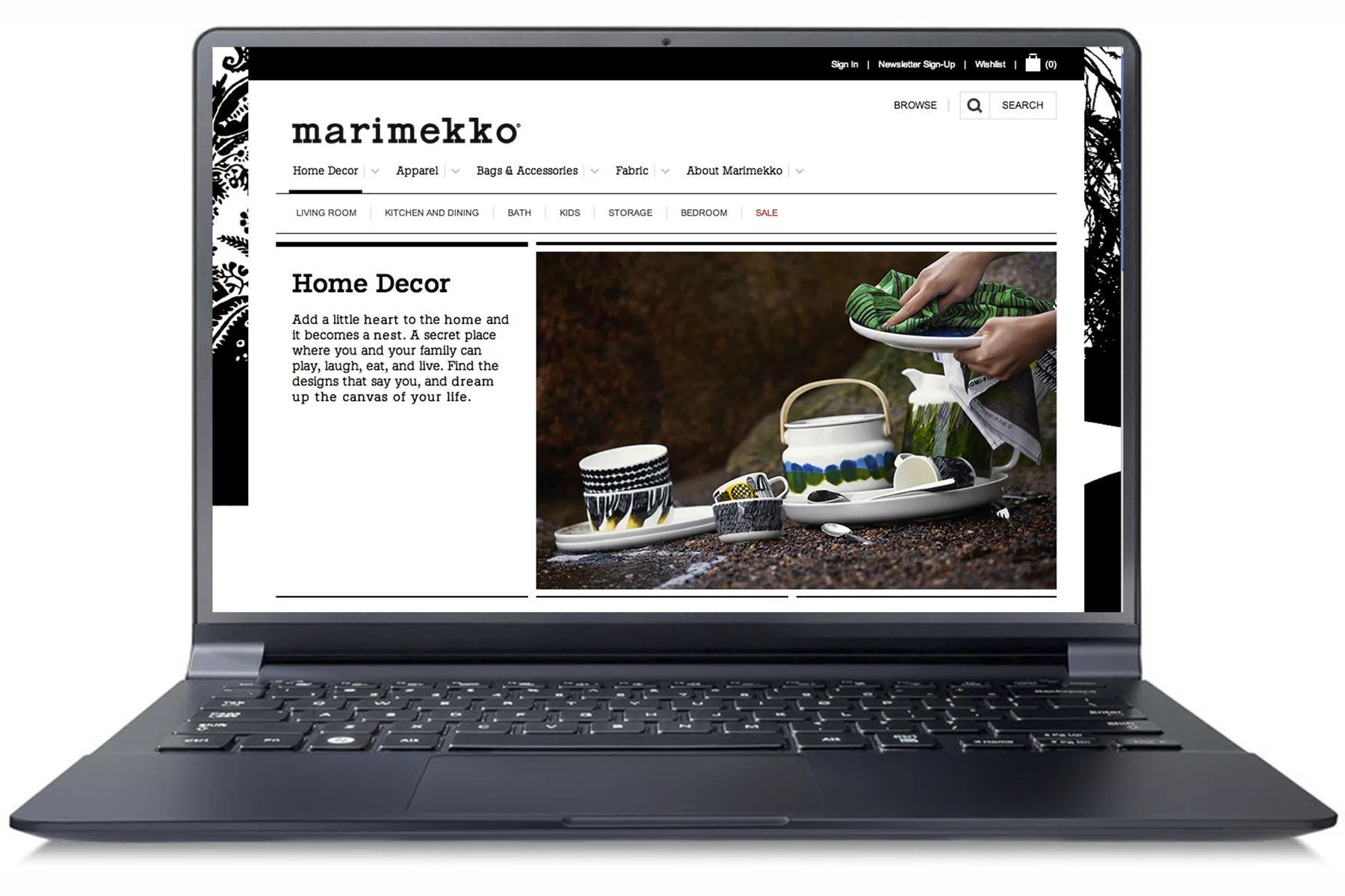Home Decor page on a laptop: Add a little heart to the home and it becomes a nest