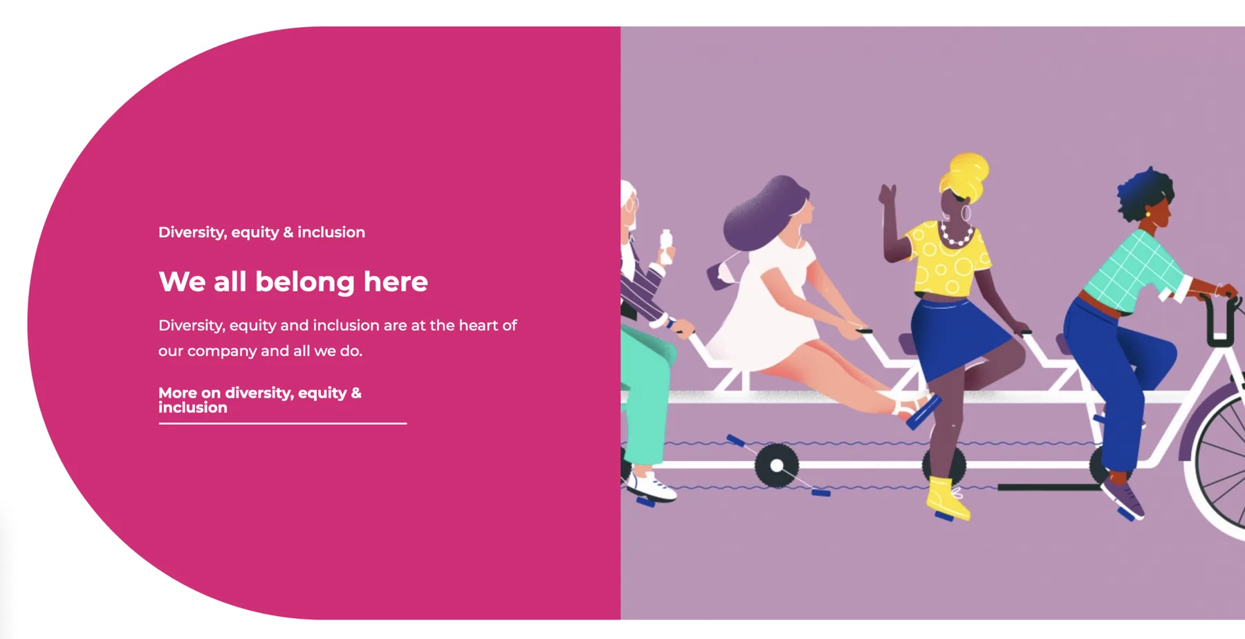 Diversity, equity, and inclusion module: We all belong here, with an illustration of women riding a tandem bicycle
